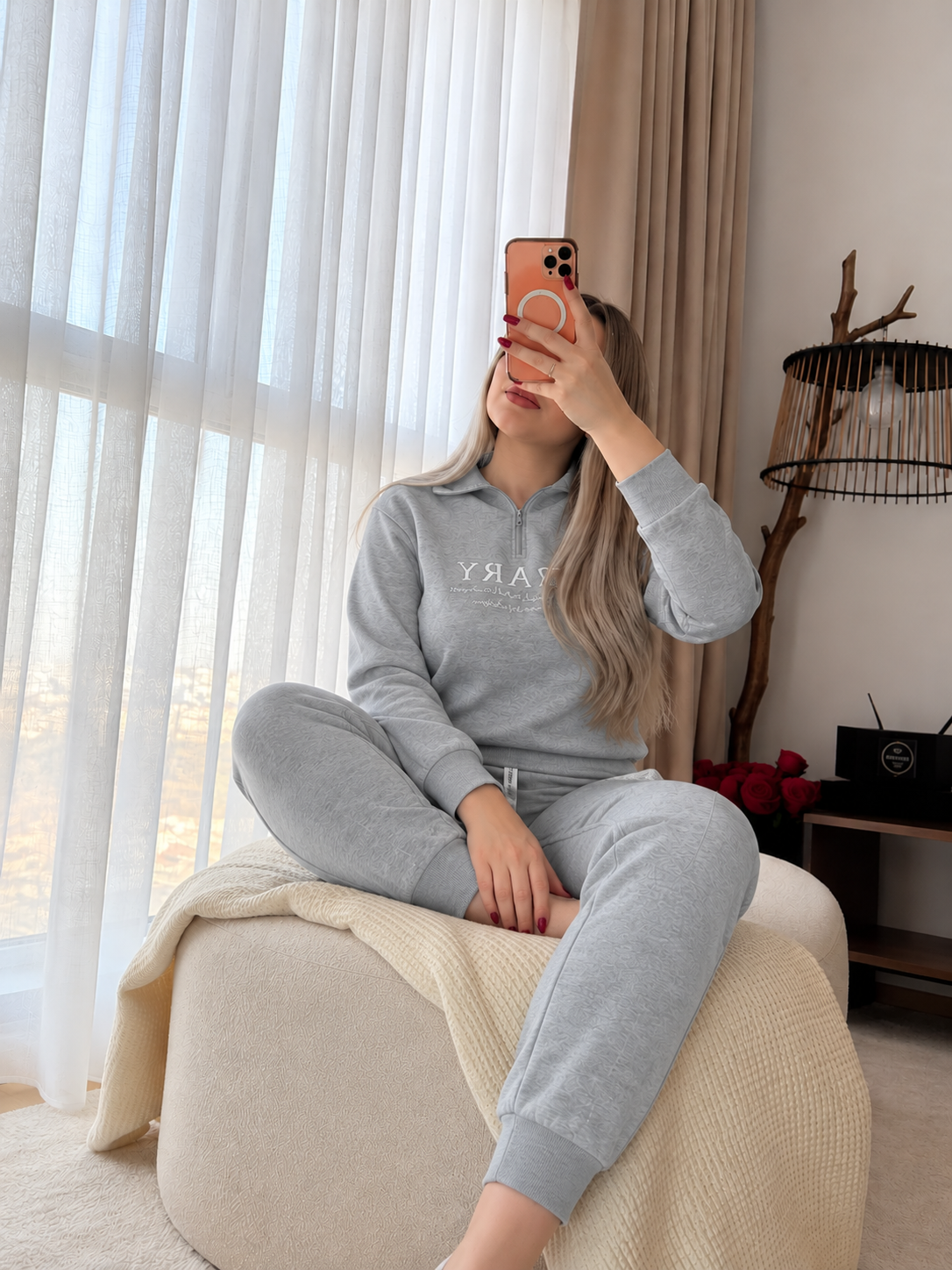 Ensemble manches longues pantalon fermeture gris CIRLA