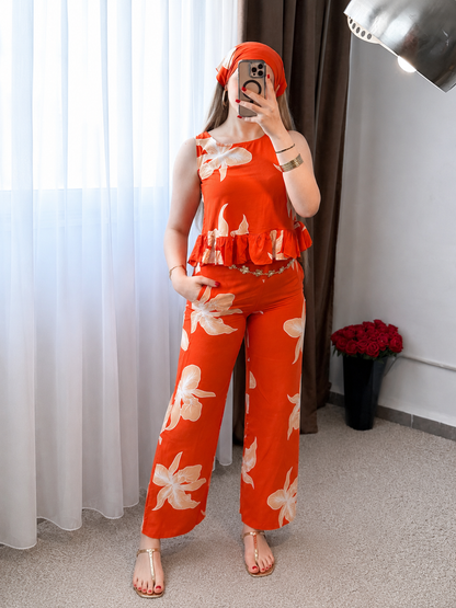 Pyjama pantalon a fleur orange BALMA