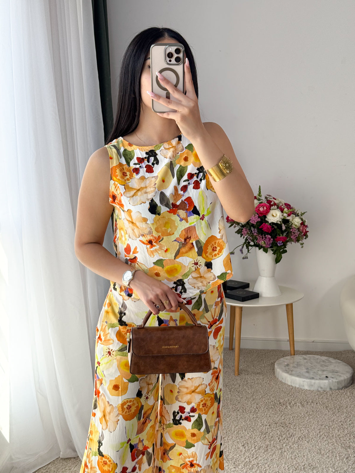 Ensemble 2 pièces pantalon a fleur jaune casual DARINE