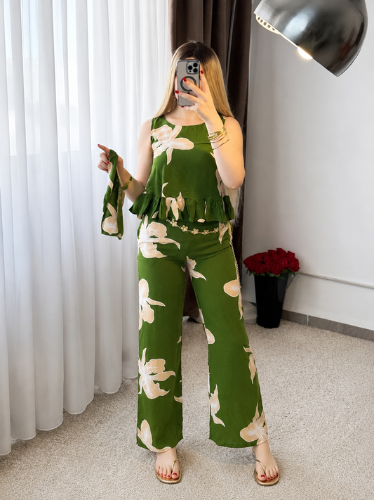 Pyjama pantalon a fleur vert BALMA