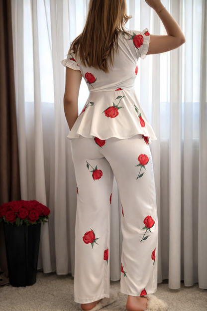 Ensemble cache-coeur a motif fleur rouge MIRNA