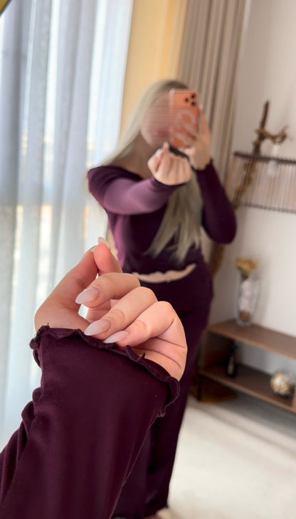Ensemble pantalon OFF SHOULDER aubergine LILITH