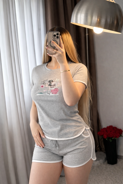 Pyjama demi manche short gris SARU