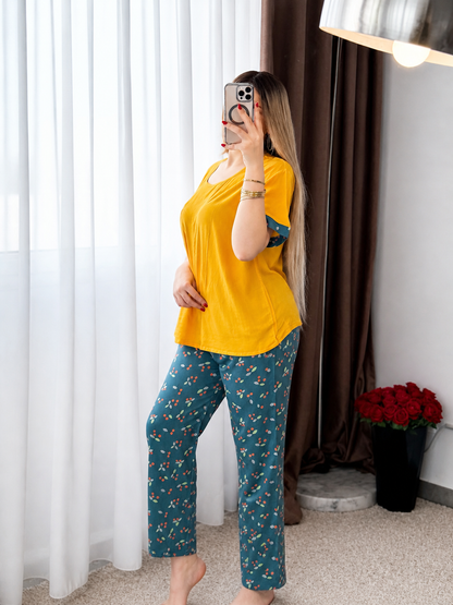 Pyjama jaune pantalon vert motif cerises ASSIN