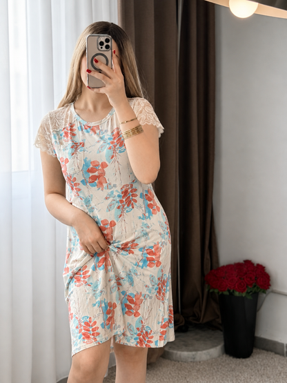 Robe nuisette saumon motif a fleur MARISIA