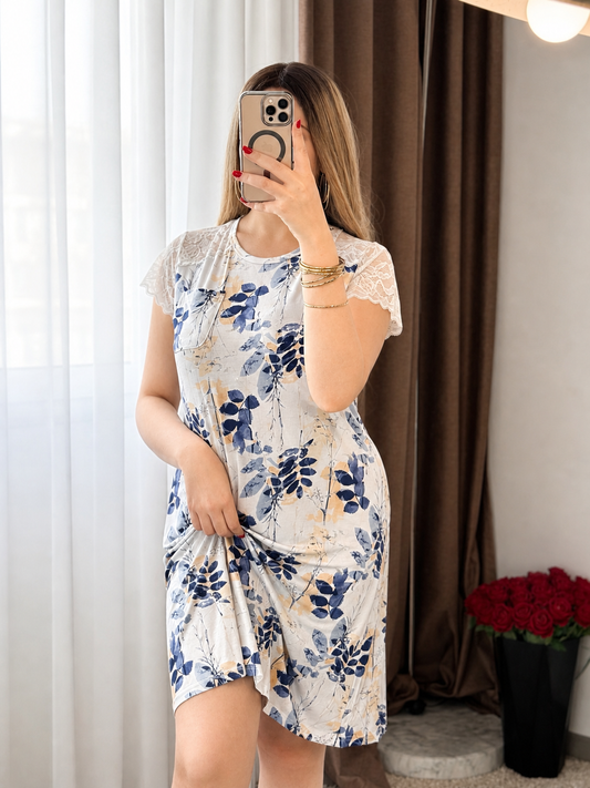 Robe nuisette bleu motif a fleur MARISIA