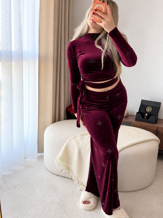 Ensemble haut pantalon bordeaux motif star PASSIYA