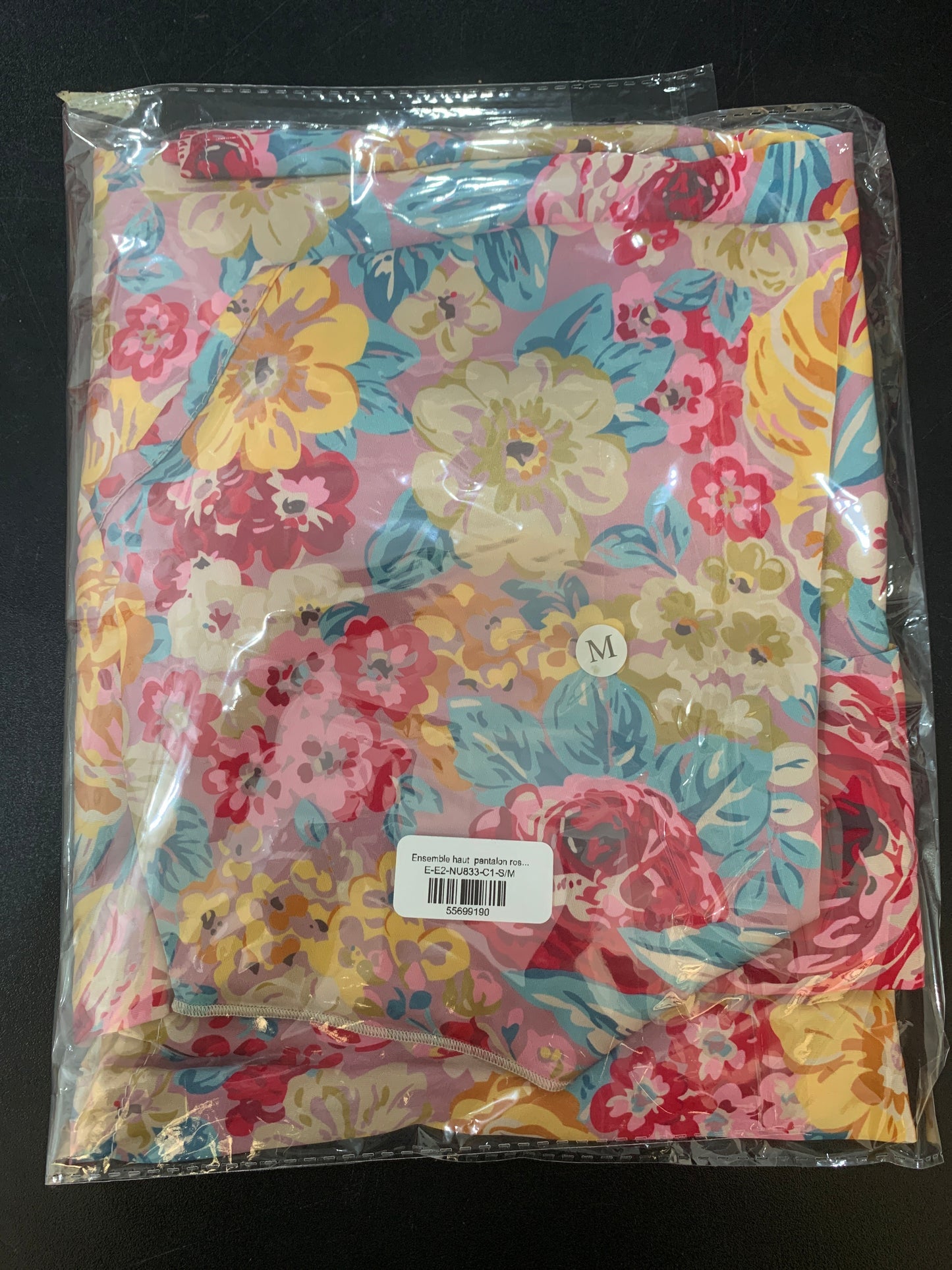 Ensemble haut  pantalon rose motif à fleurs rose SARIM