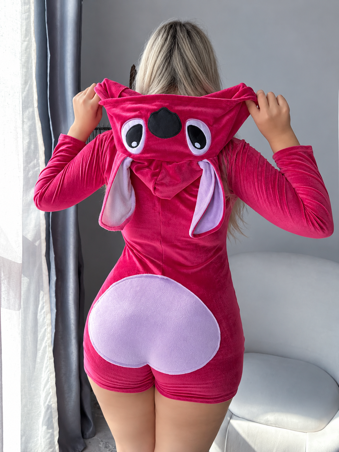 Combishort capuche fushia soft mauve STITCH