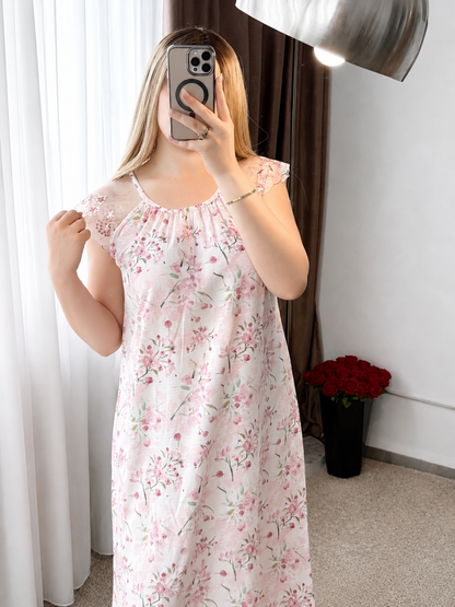 Robe nuisette blanc motif a fleur violet NISSA