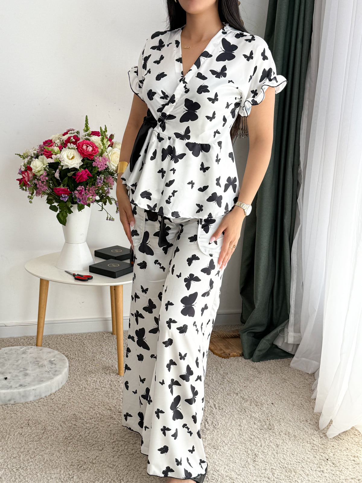 Ensemble cache-coeur blanc a motif papillon ELINA