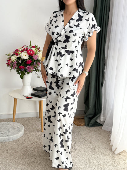 Ensemble cache-coeur blanc a motif papillon ELINA