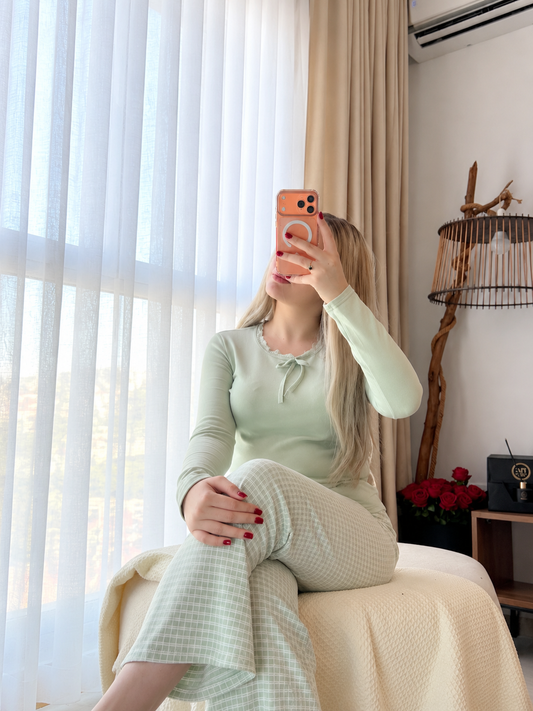 Pyjama manche long pantalon vert ALINA