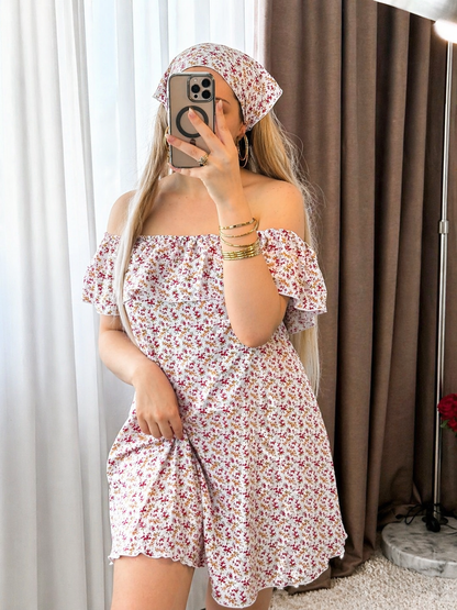 Robe 2 pièces courte blanc fleurs  SINATA