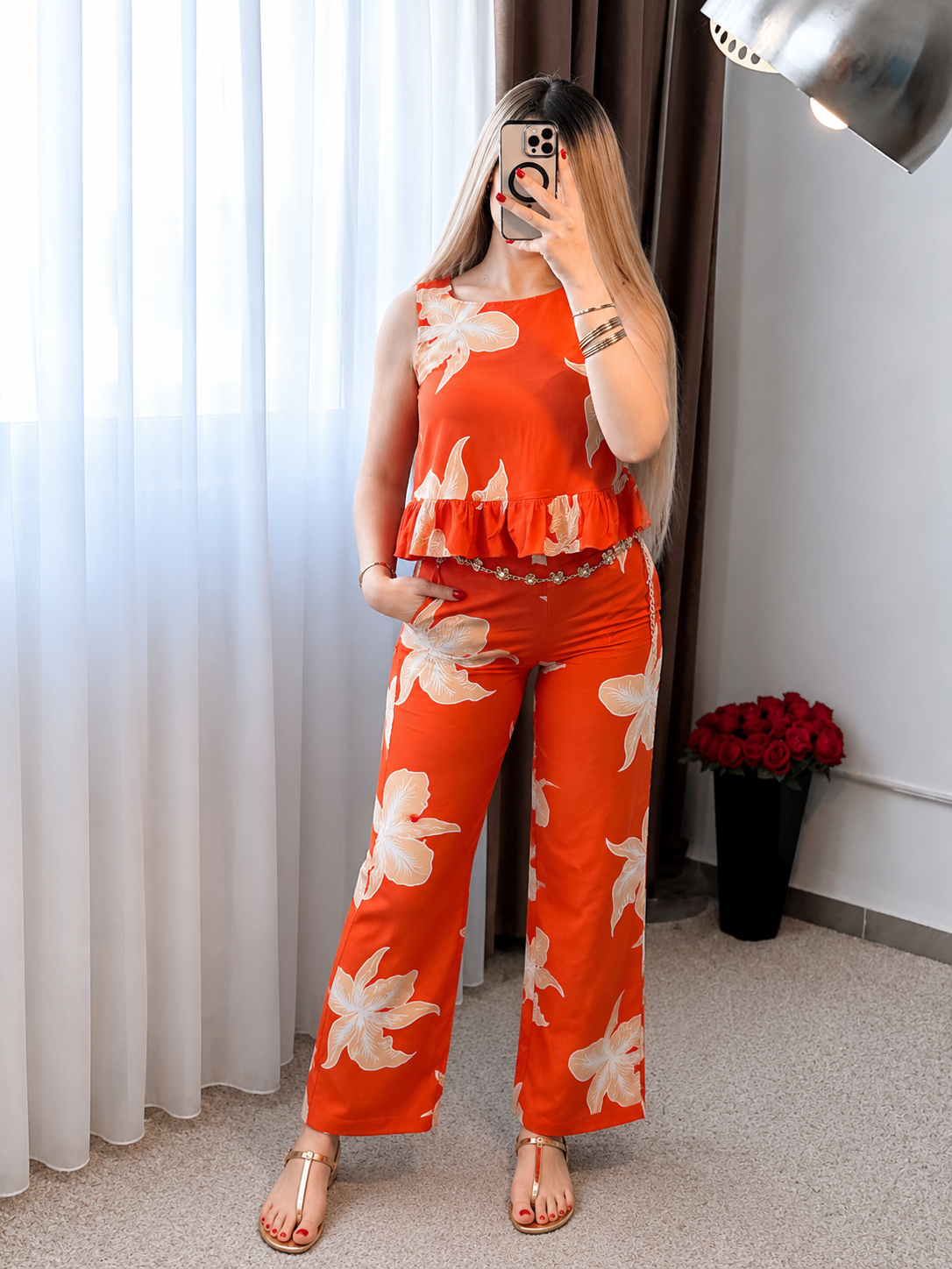 Pyjama pantalon a fleur orange BALMA