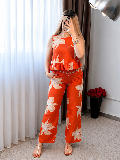 Pyjama pantalon a fleur orange BALMA