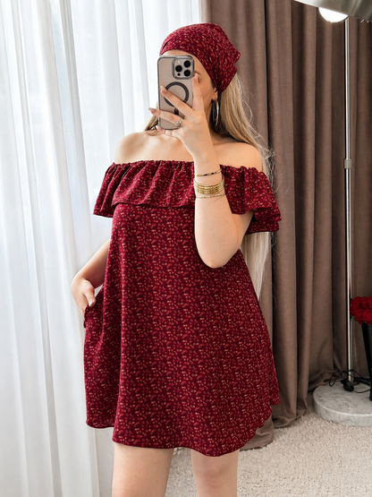 Robe 2 pièces courte à fleurs fond rouge SINATA