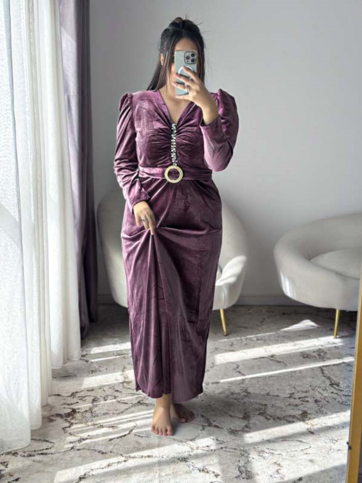 Robe d'hôtesse velours aubergine MALAK