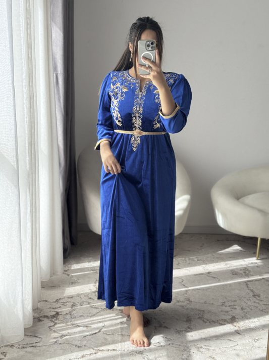 Robe d'hôtesse velours bleu roi CHAHRAZED