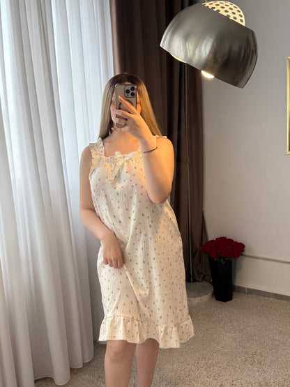 Robe nuisette beige a fleur ruban FAYI