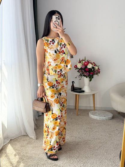 Ensemble 2 pièces pantalon a fleur jaune casual DARINE