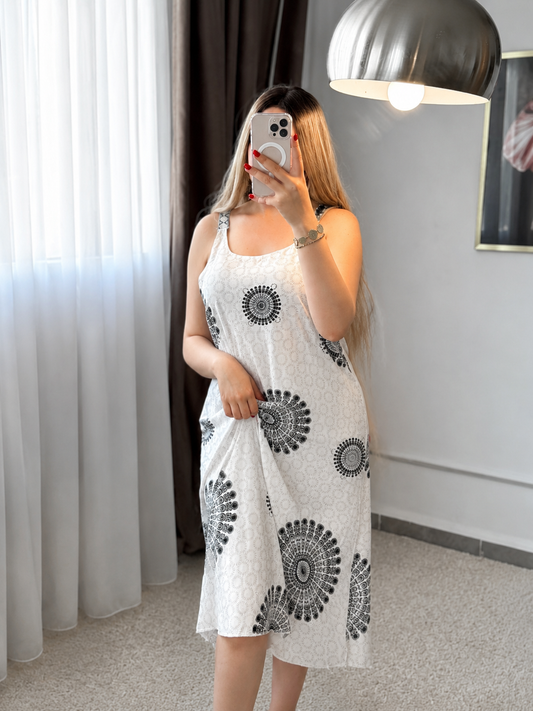 Robe nuisette motif mandala noir BRILN