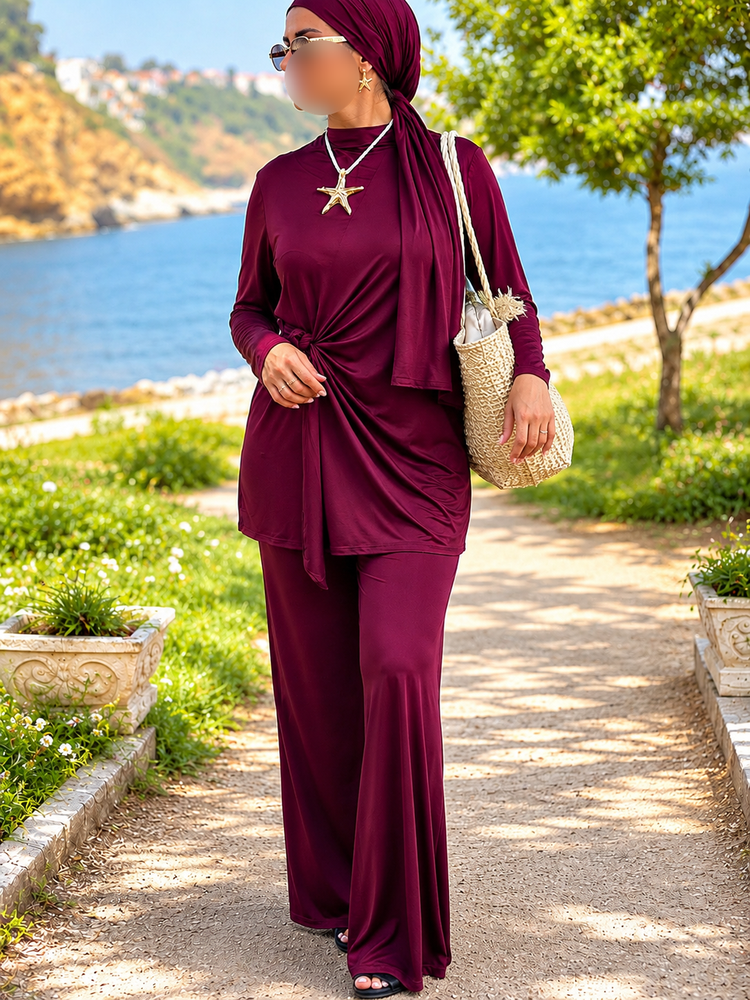 Burkini 3 pièces bordeaux MAISA