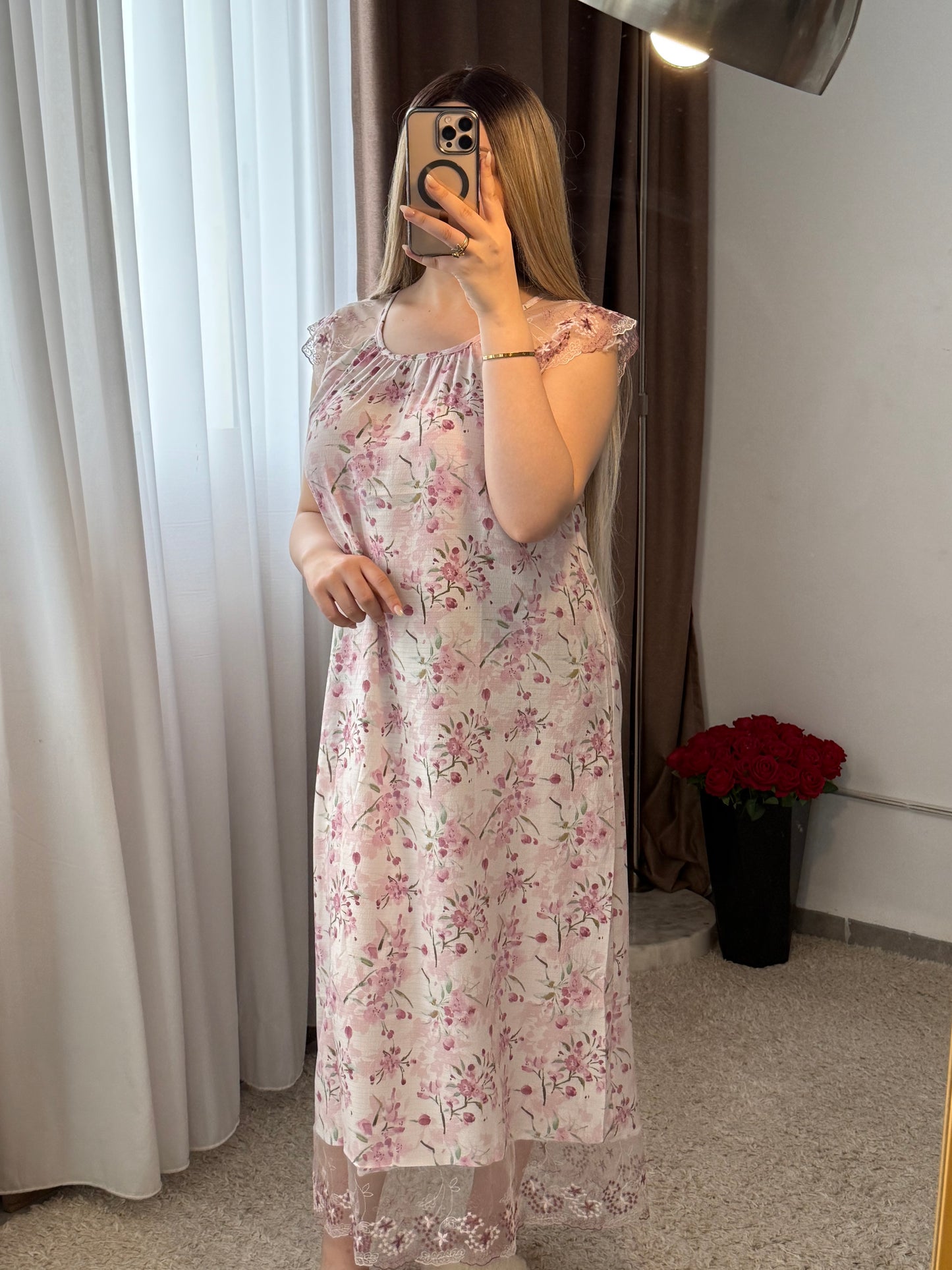 Robe nuisette blanc motif a fleur violet NISSA