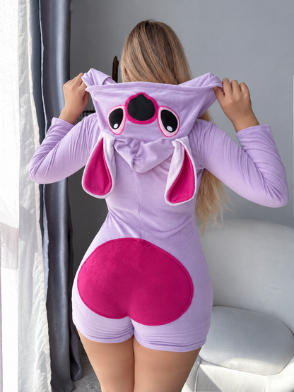 Combishort capuche mauve soft fushia STITCH