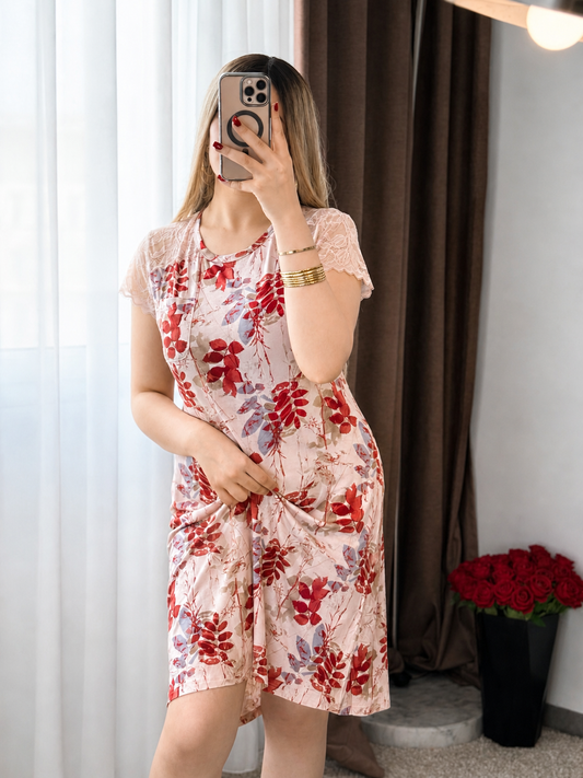 Robe nuisette rouge motif a fleur MARISIA