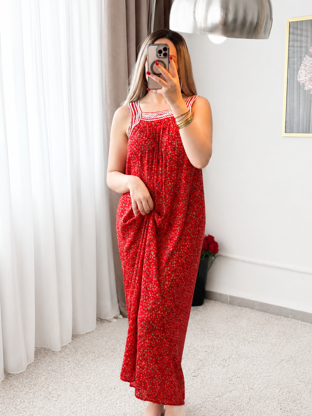Jebba long rouge motif a fleur NARIN