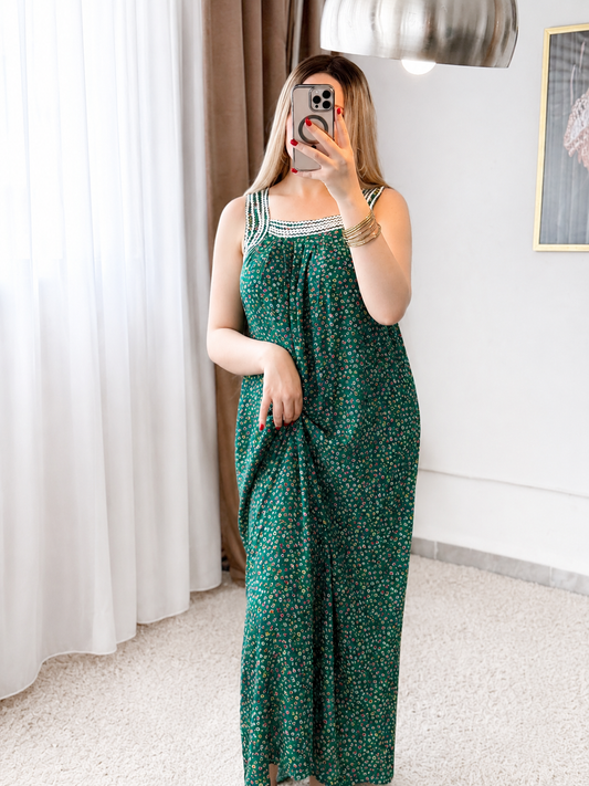Jebba long vert motif a fleur NARIN