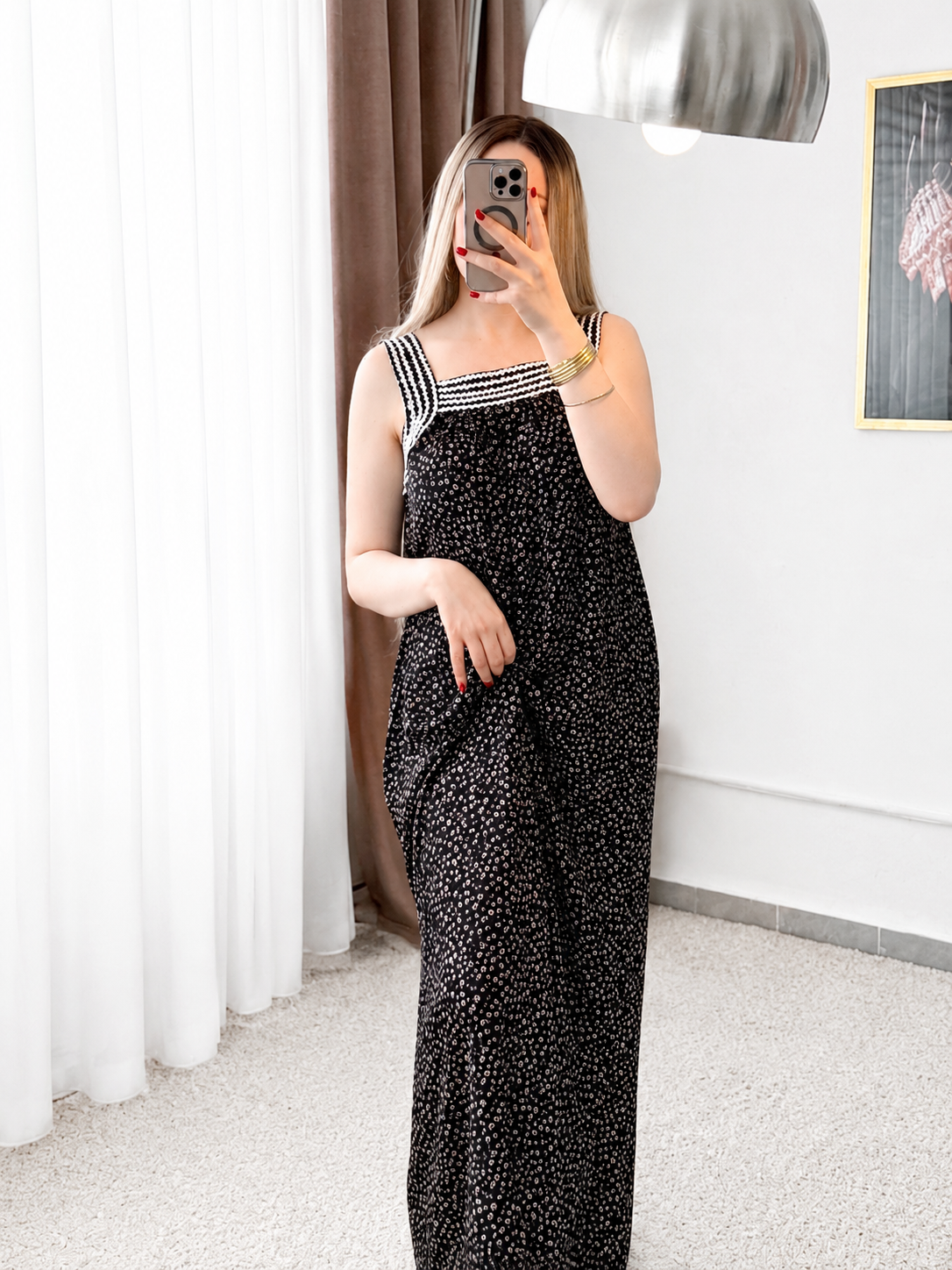 Jebba long noir motif a fleur NARIN