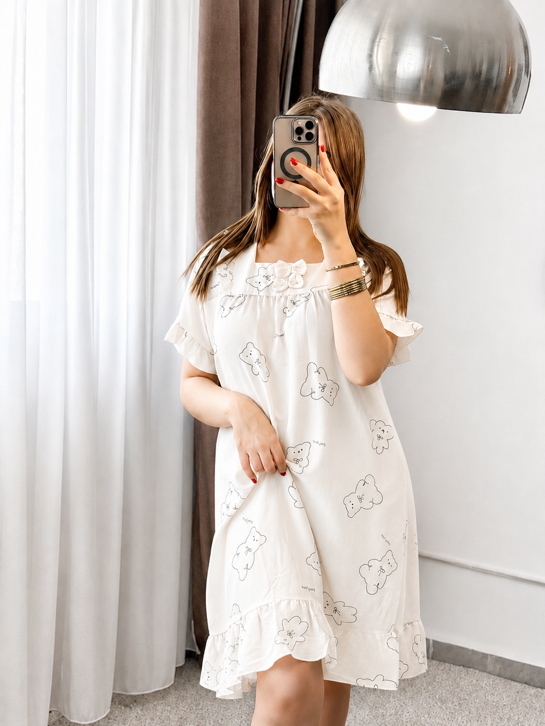 Robe nuisette blanc motif bear HIBAN