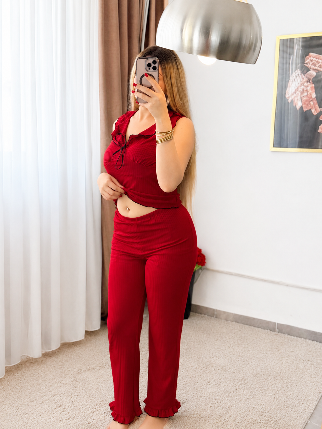 Pyjama pantalon NOEUD rouge MOTA