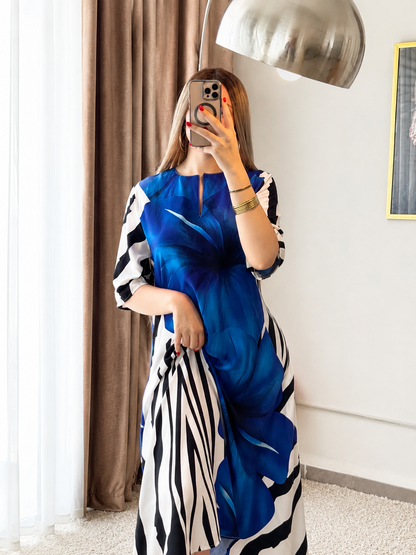 Robe nuisette noir motif a fleur bleu COMOS