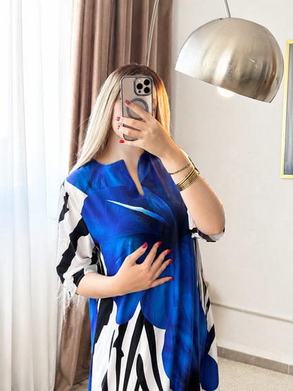 Robe nuisette noir motif a fleur bleu COMOS