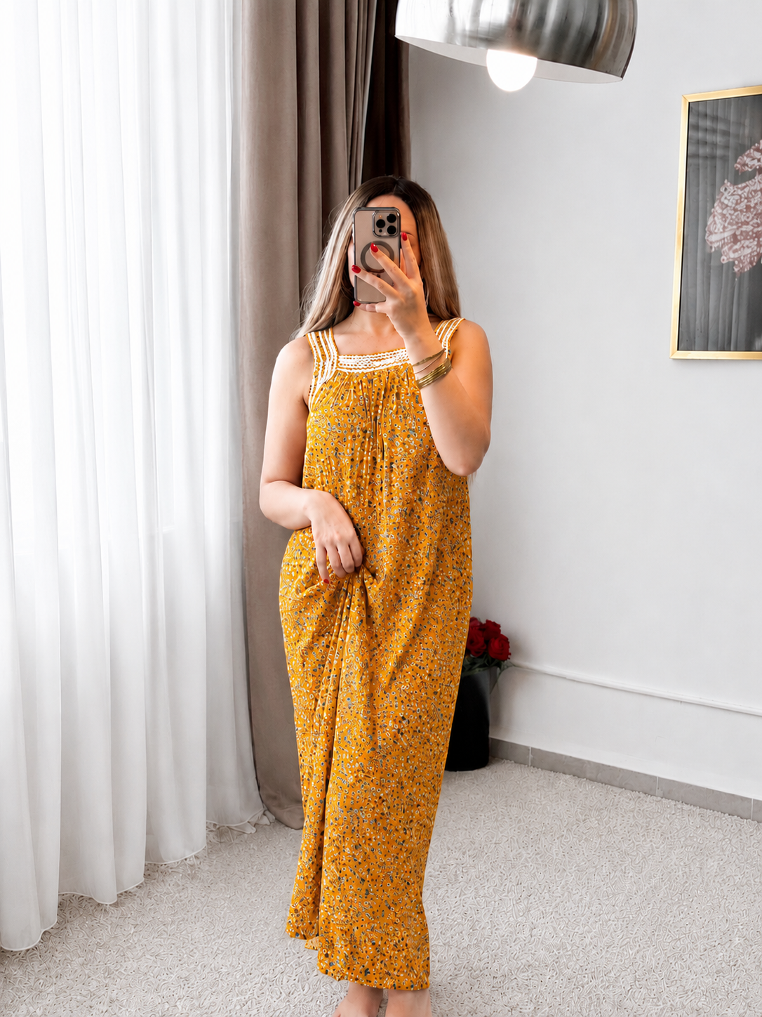 Jebba long jaune motif a fleur NARIN