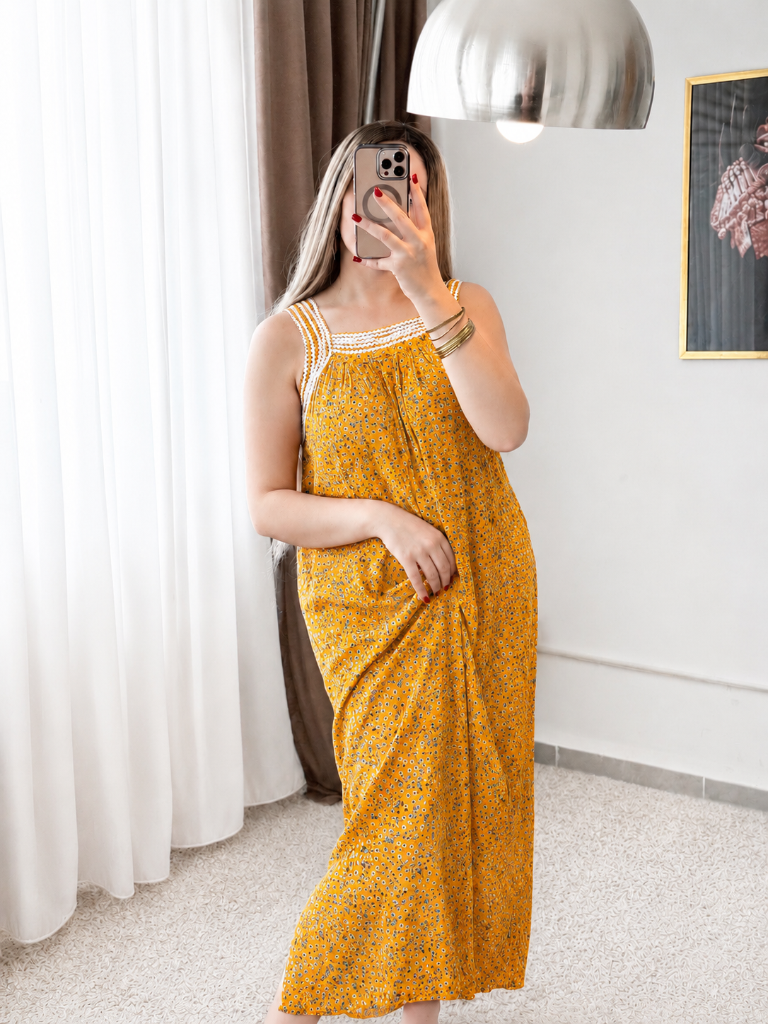 Jebba long jaune motif a fleur NARIN