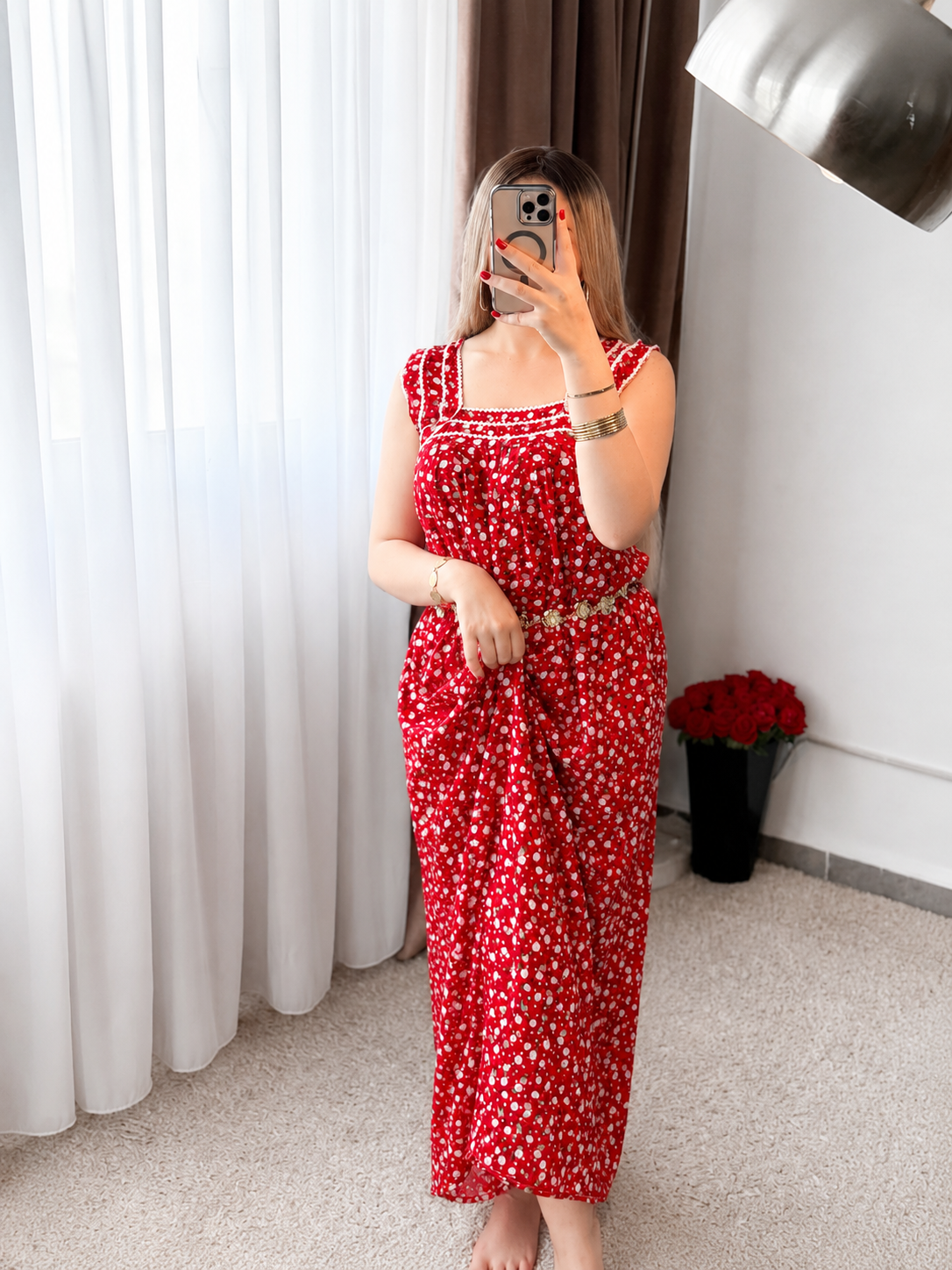 Jebba motifs rose fermée rouge CHAKINA