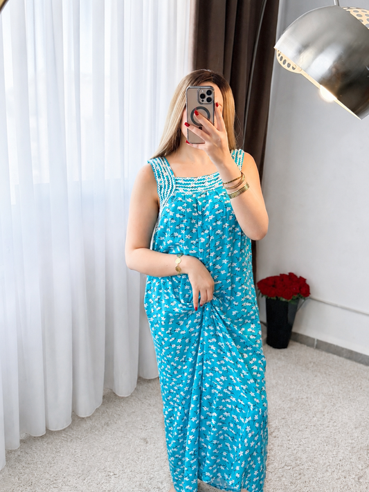 Jebba motifs grande fleur bleu ciel SABINA