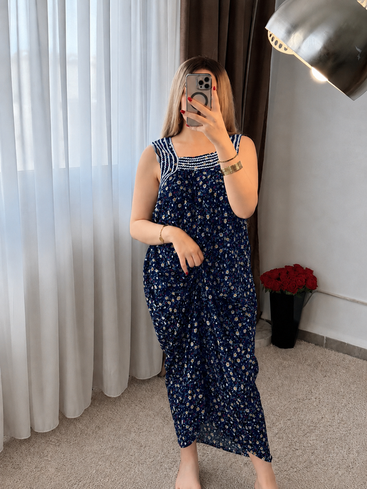 Jebba motifs multi fond jaune fleur bleu SAFILA