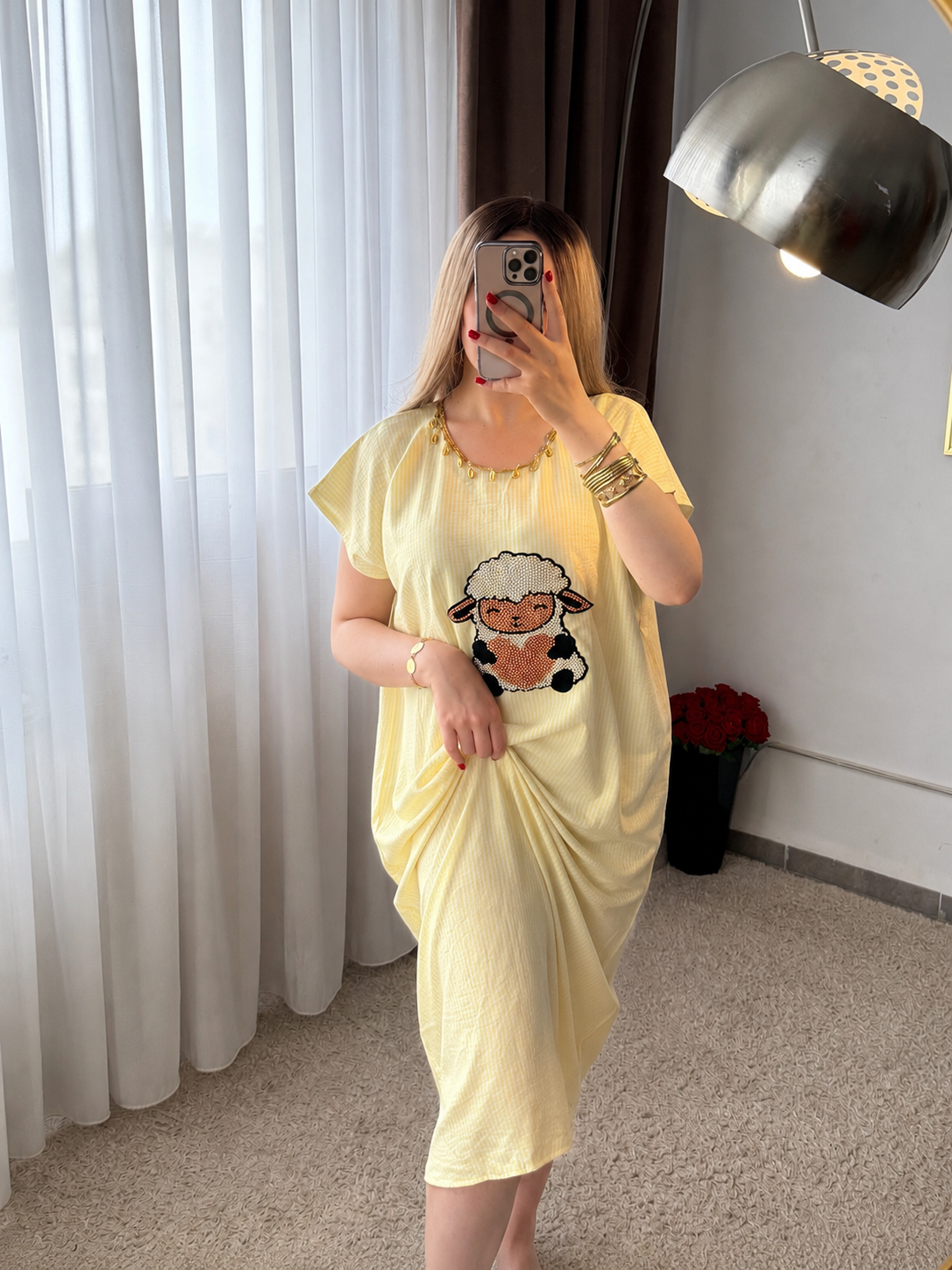 Jebba long à rayures jaune motif sheep PECORA