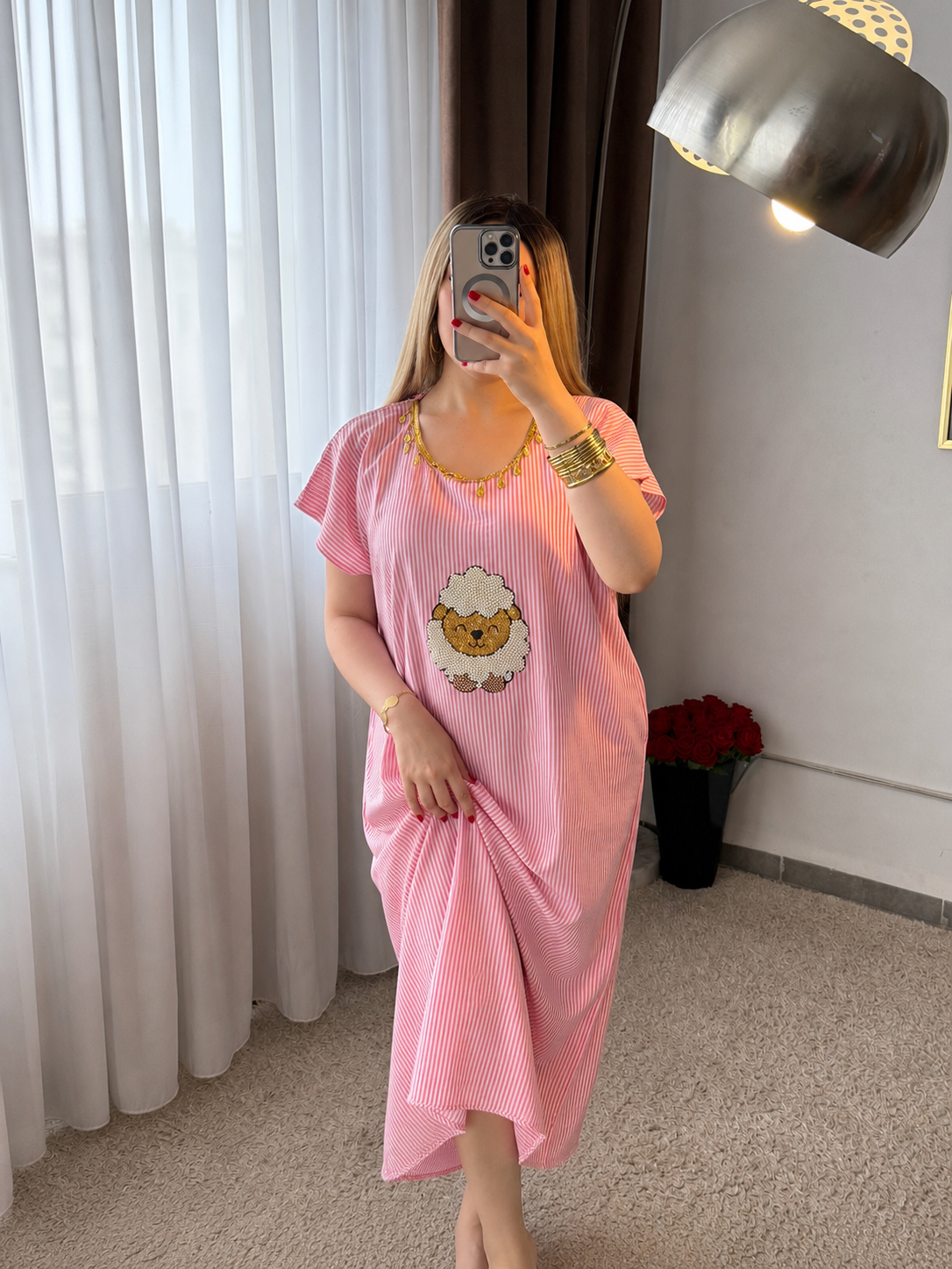 Jebba long à rayures rose motif sheep PECORA