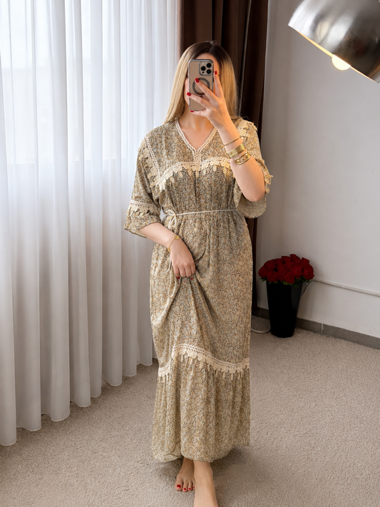 Jebba unie long vert clair motif a fleur KALINE