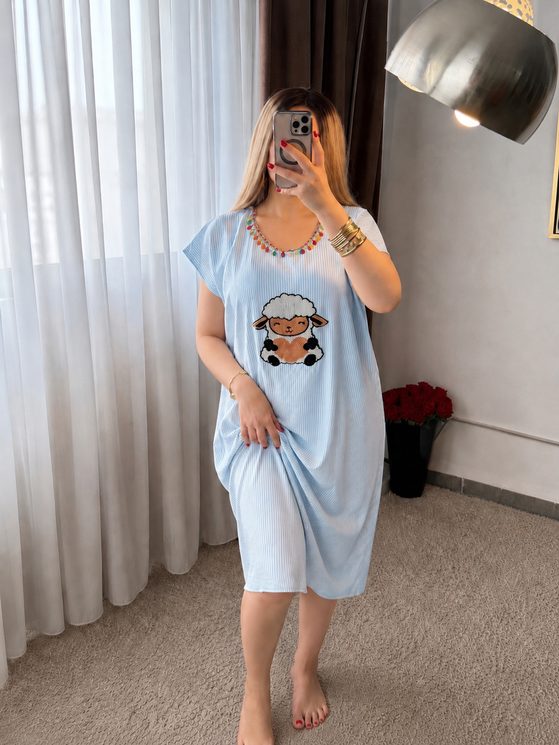 Jebba long à rayures bleu motif sheep PECORA