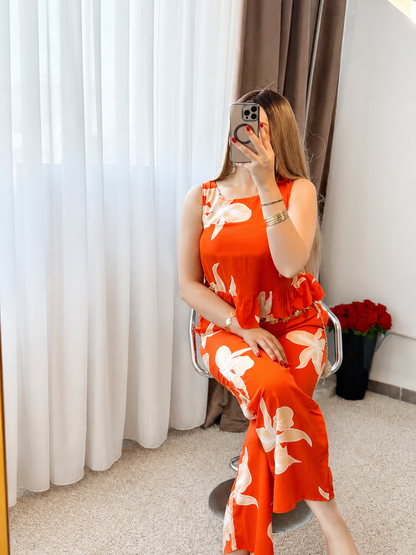 Pyjama pantalon a fleur orange BALMA