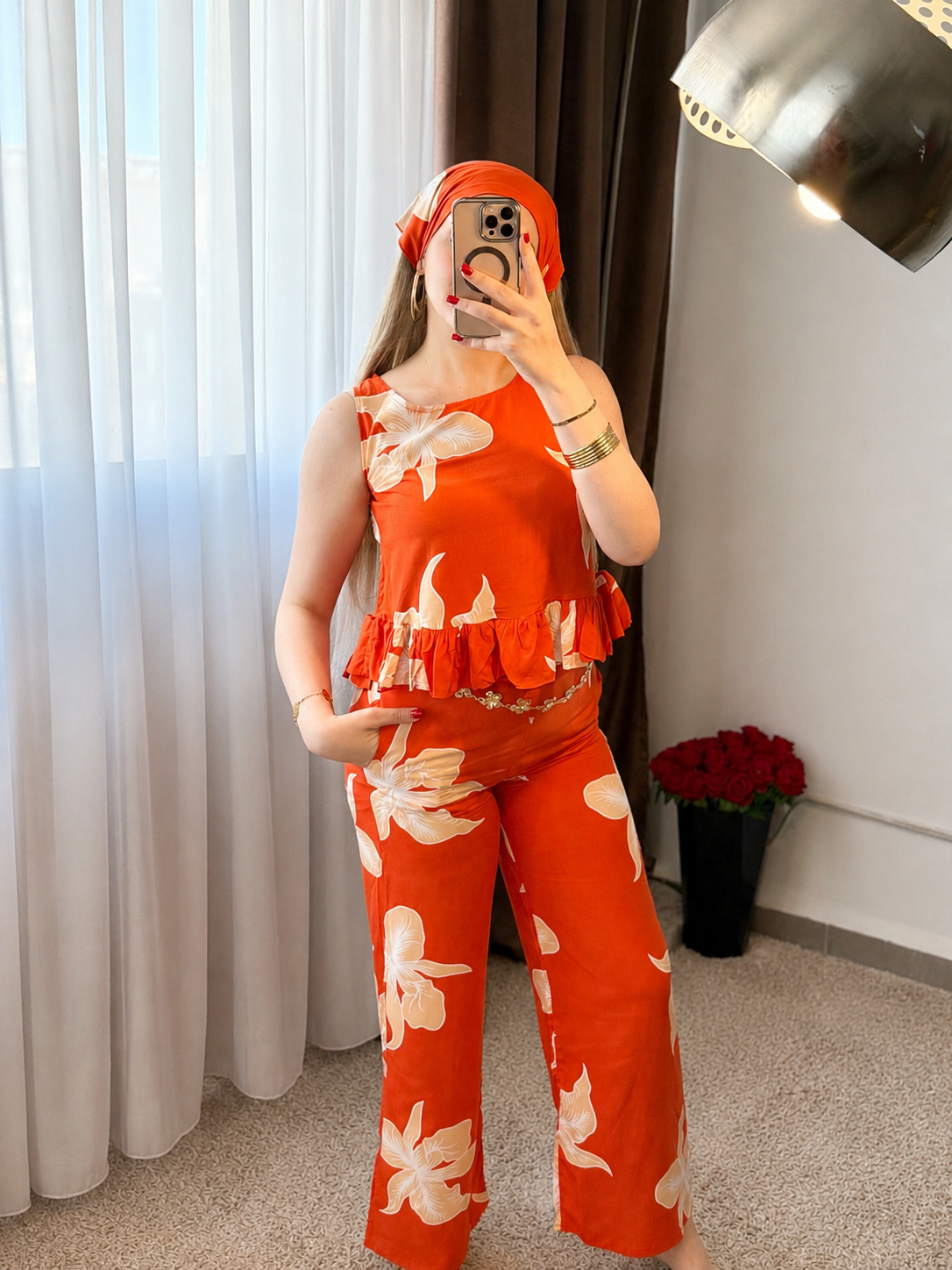 Pyjama pantalon a fleur orange BALMA