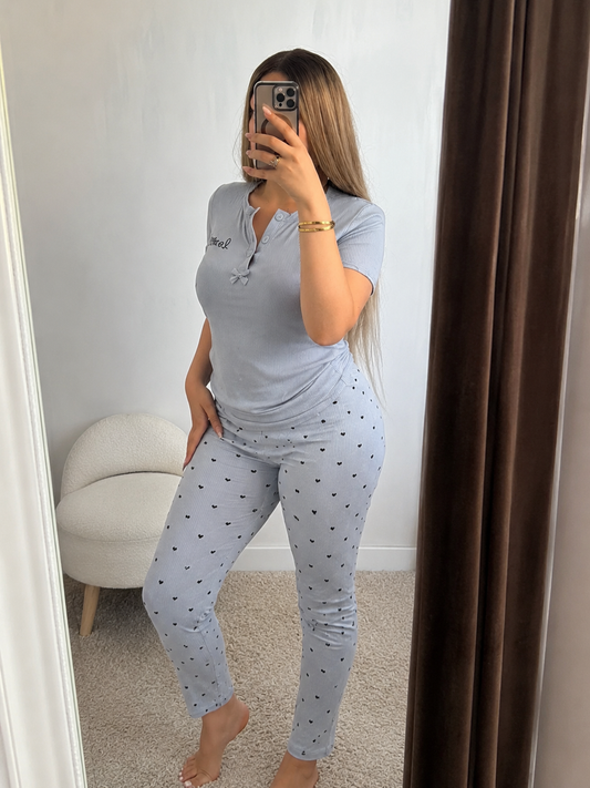 Pyjama pantalon gris a motif petit cœur ÉLINE