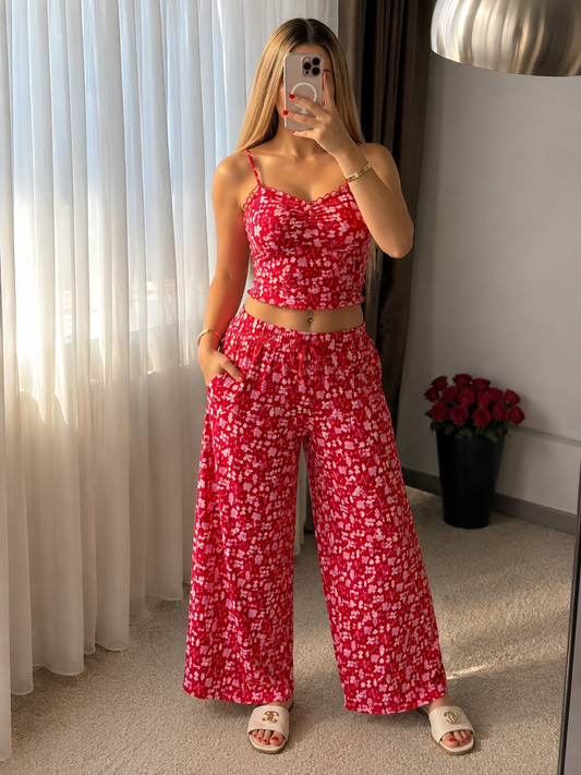 Ensemble bustier pantalon rouge motif noued ARNST
